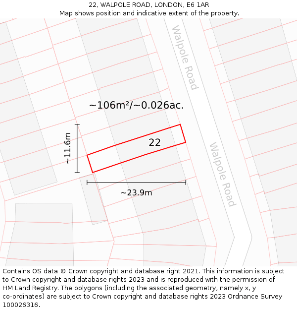 22, WALPOLE ROAD, LONDON, E6 1AR: Plot and title map