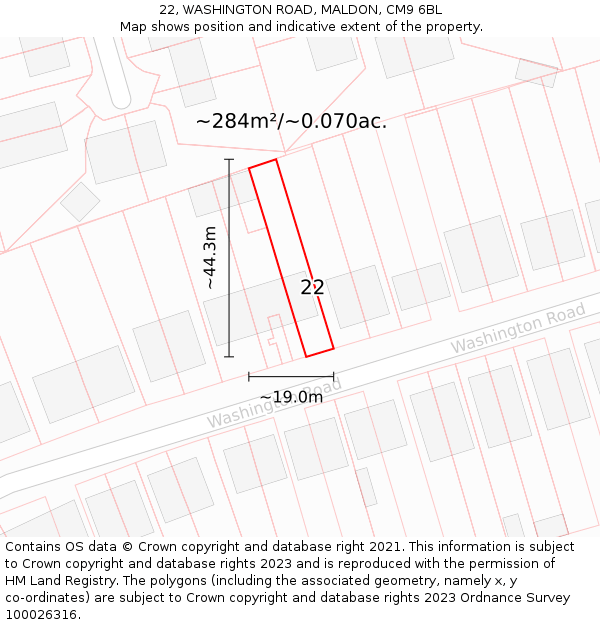 22, WASHINGTON ROAD, MALDON, CM9 6BL: Plot and title map