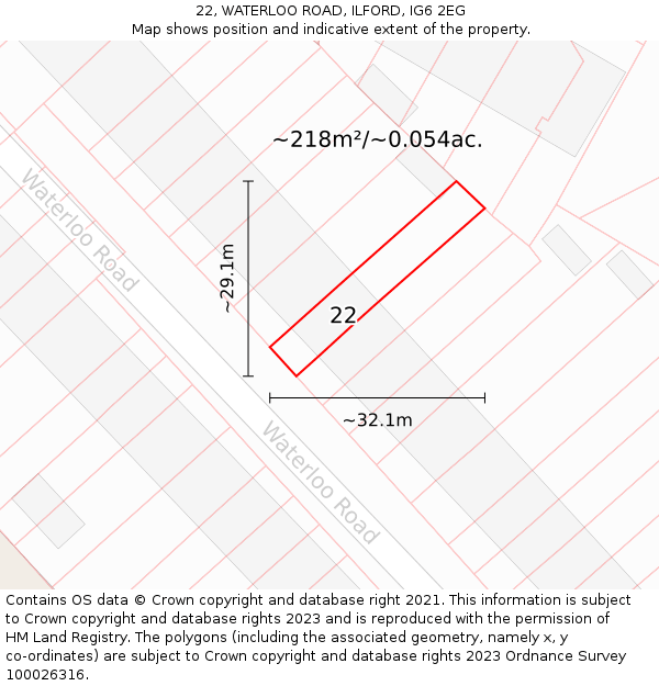 22, WATERLOO ROAD, ILFORD, IG6 2EG: Plot and title map