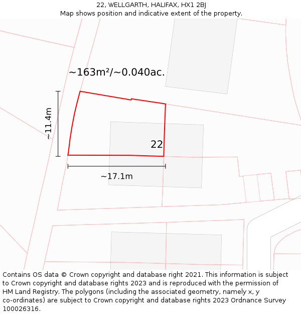 22, WELLGARTH, HALIFAX, HX1 2BJ: Plot and title map