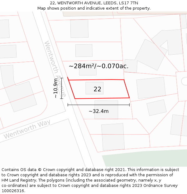 22, WENTWORTH AVENUE, LEEDS, LS17 7TN: Plot and title map