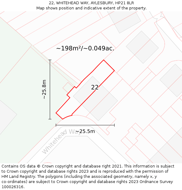 22, WHITEHEAD WAY, AYLESBURY, HP21 8LR: Plot and title map
