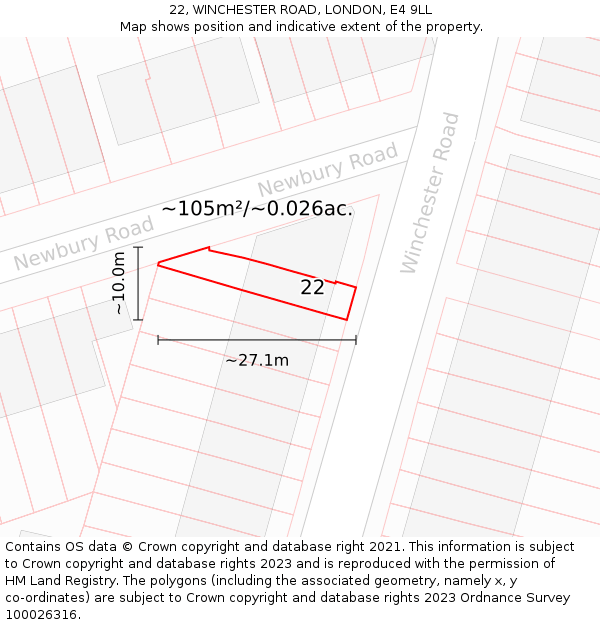 22, WINCHESTER ROAD, LONDON, E4 9LL: Plot and title map