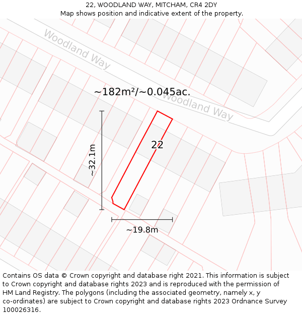 22, WOODLAND WAY, MITCHAM, CR4 2DY: Plot and title map