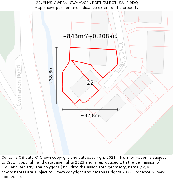 22, YNYS Y WERN, CWMAVON, PORT TALBOT, SA12 9DQ: Plot and title map