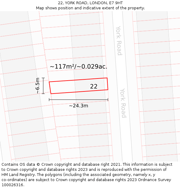22, YORK ROAD, LONDON, E7 9HT: Plot and title map
