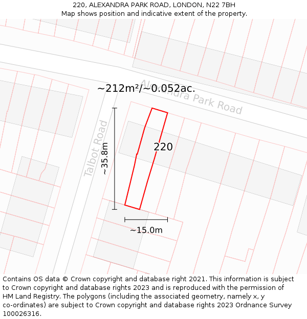220, ALEXANDRA PARK ROAD, LONDON, N22 7BH: Plot and title map