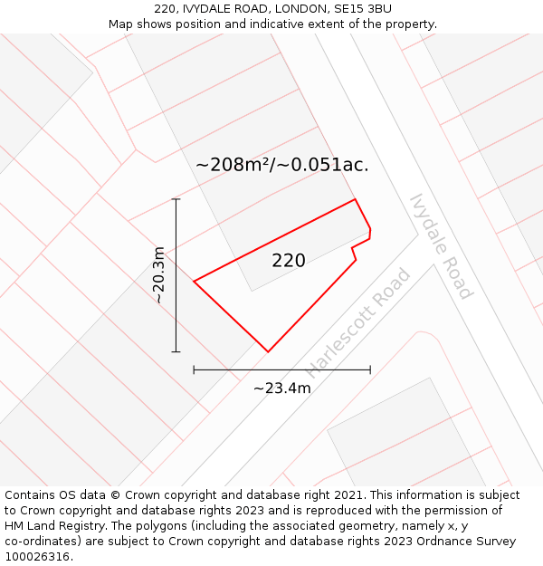 220, IVYDALE ROAD, LONDON, SE15 3BU: Plot and title map