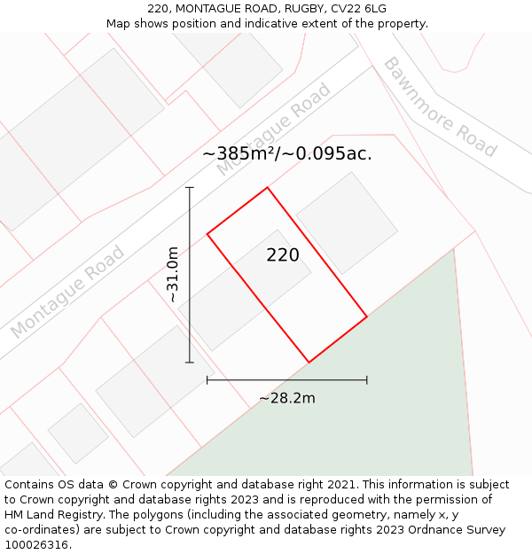 220, MONTAGUE ROAD, RUGBY, CV22 6LG: Plot and title map