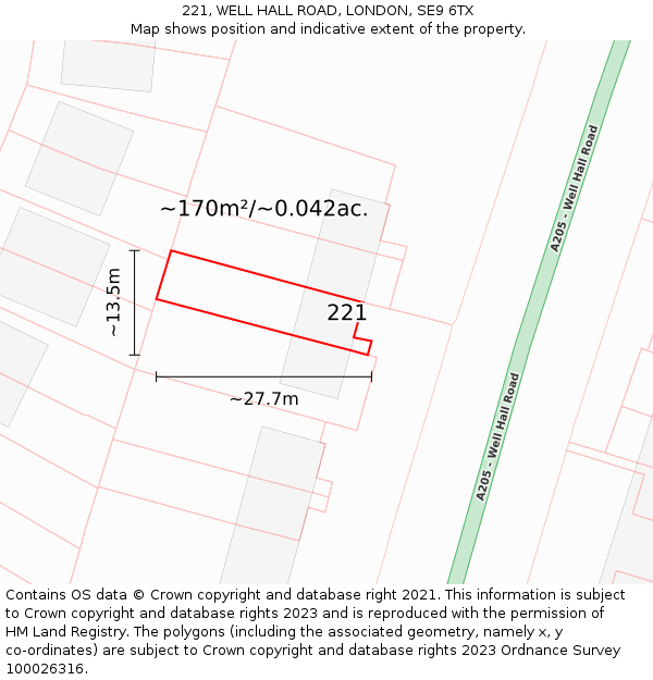 221, WELL HALL ROAD, LONDON, SE9 6TX: Plot and title map