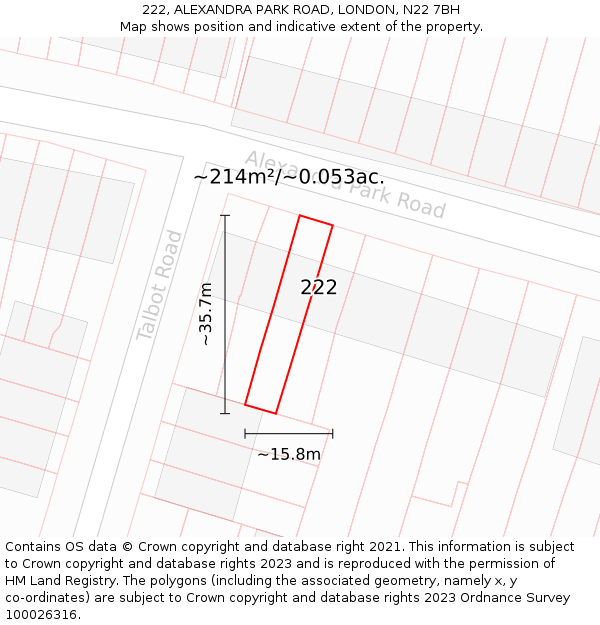 222, ALEXANDRA PARK ROAD, LONDON, N22 7BH: Plot and title map