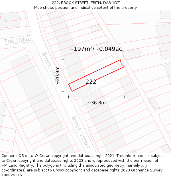 222, BROOK STREET, ERITH, DA8 1DZ: Plot and title map