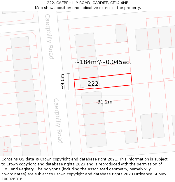222, CAERPHILLY ROAD, CARDIFF, CF14 4NR: Plot and title map