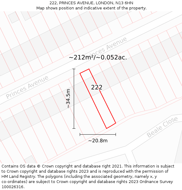 222, PRINCES AVENUE, LONDON, N13 6HN: Plot and title map
