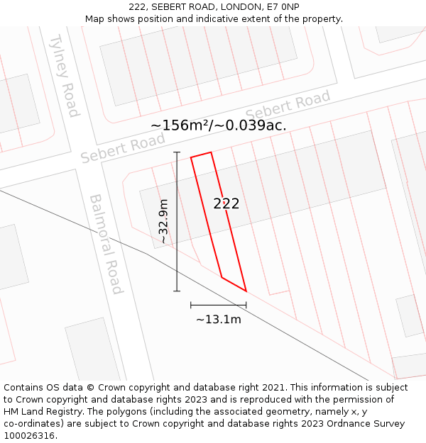 222, SEBERT ROAD, LONDON, E7 0NP: Plot and title map