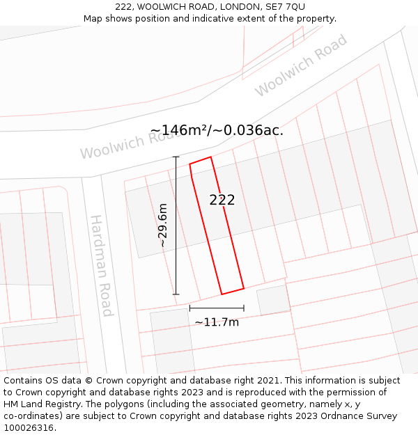 222, WOOLWICH ROAD, LONDON, SE7 7QU: Plot and title map