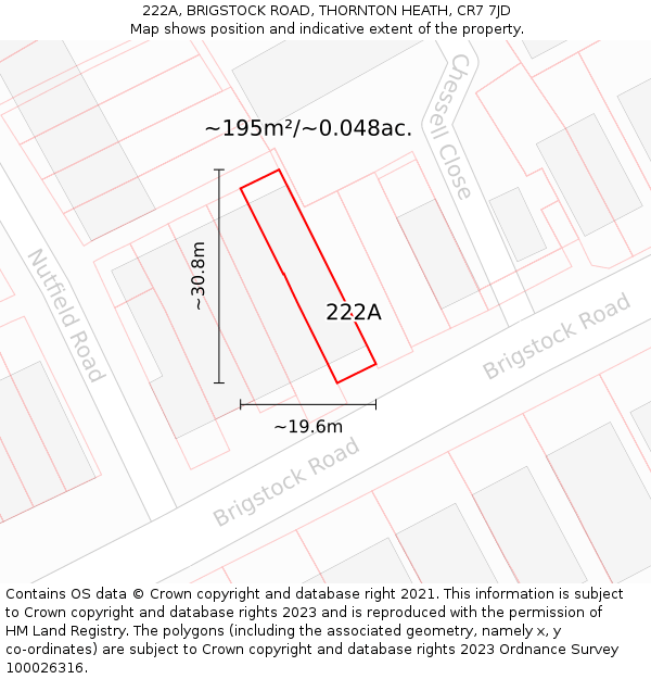 222A, BRIGSTOCK ROAD, THORNTON HEATH, CR7 7JD: Plot and title map