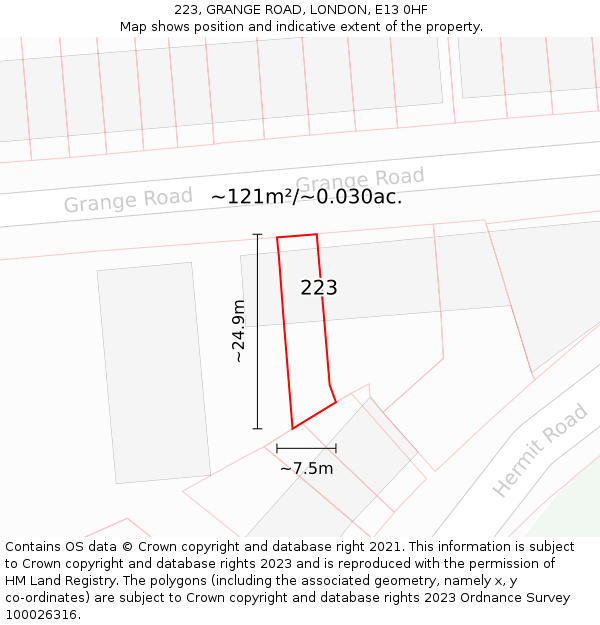 223, GRANGE ROAD, LONDON, E13 0HF: Plot and title map