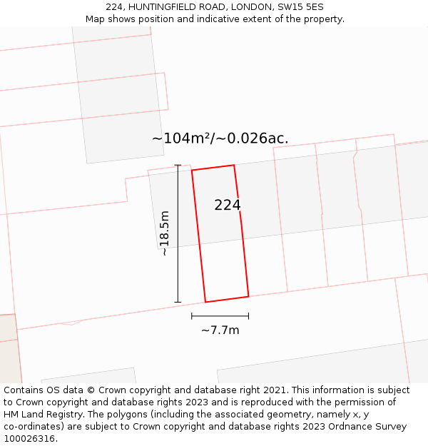 224, HUNTINGFIELD ROAD, LONDON, SW15 5ES: Plot and title map