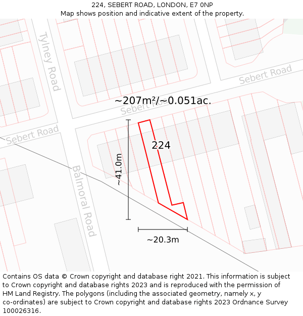 224, SEBERT ROAD, LONDON, E7 0NP: Plot and title map