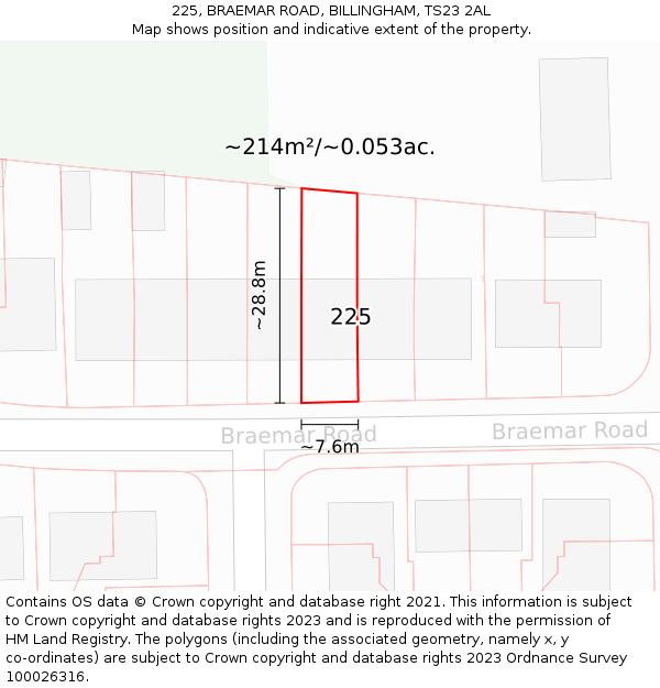 225, BRAEMAR ROAD, BILLINGHAM, TS23 2AL: Plot and title map