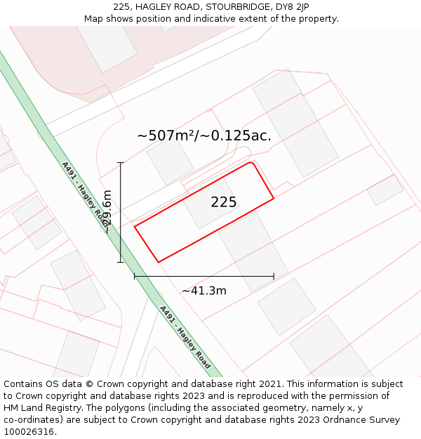 225, HAGLEY ROAD, STOURBRIDGE, DY8 2JP: Plot and title map