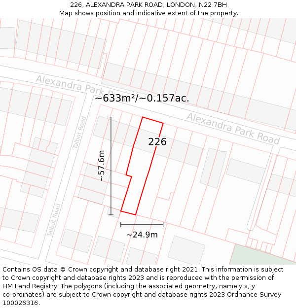 226, ALEXANDRA PARK ROAD, LONDON, N22 7BH: Plot and title map