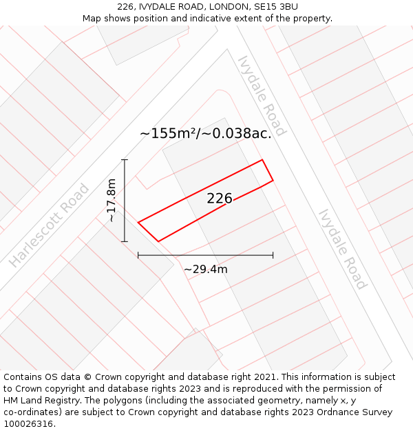 226, IVYDALE ROAD, LONDON, SE15 3BU: Plot and title map