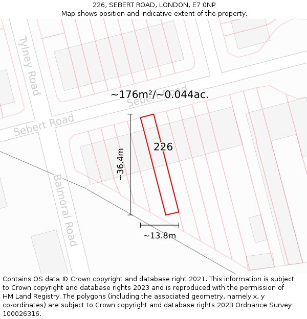 226, SEBERT ROAD, LONDON, E7 0NP: Plot and title map