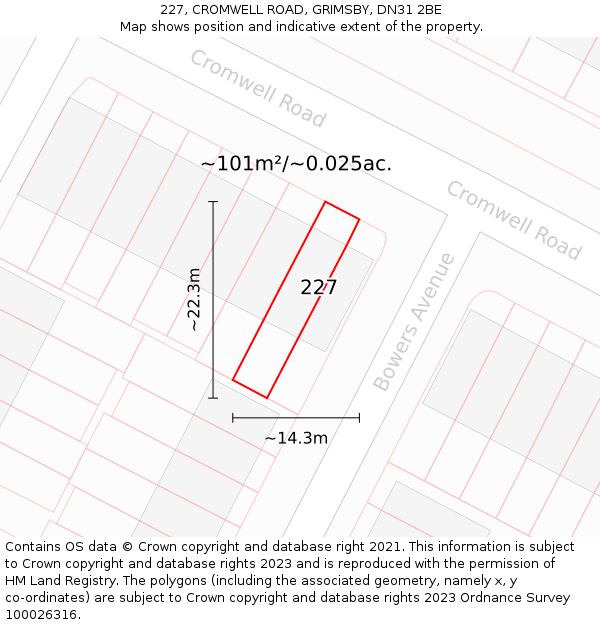 227, CROMWELL ROAD, GRIMSBY, DN31 2BE: Plot and title map