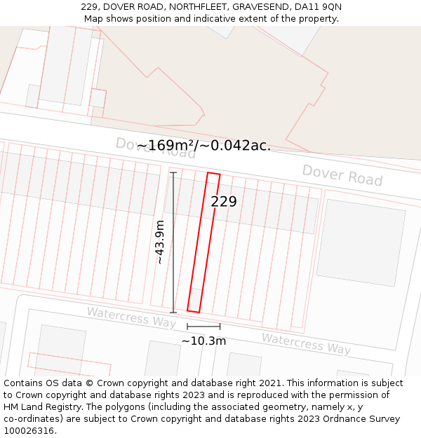 229, DOVER ROAD, NORTHFLEET, GRAVESEND, DA11 9QN: Plot and title map