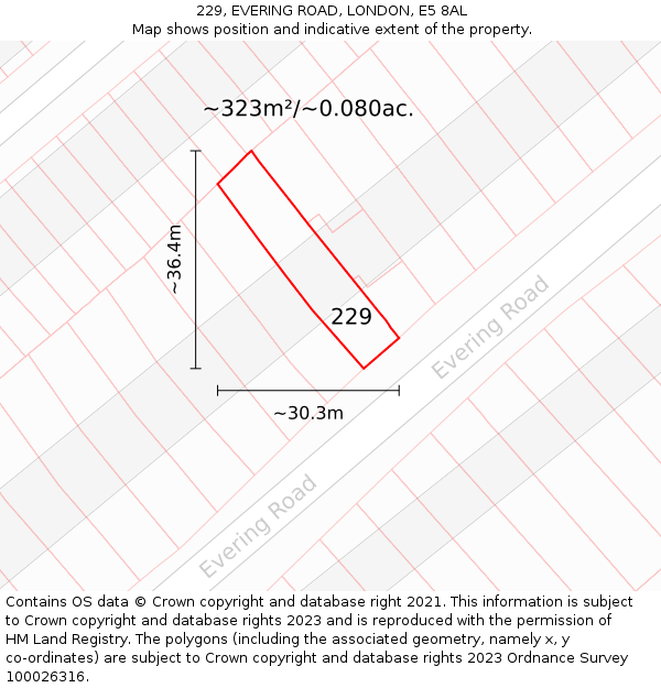 229, EVERING ROAD, LONDON, E5 8AL: Plot and title map