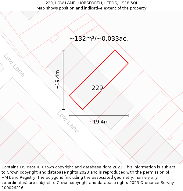 229, LOW LANE, HORSFORTH, LEEDS, LS18 5QL: Plot and title map