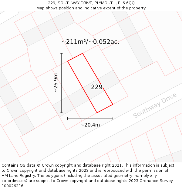 229, SOUTHWAY DRIVE, PLYMOUTH, PL6 6QQ: Plot and title map