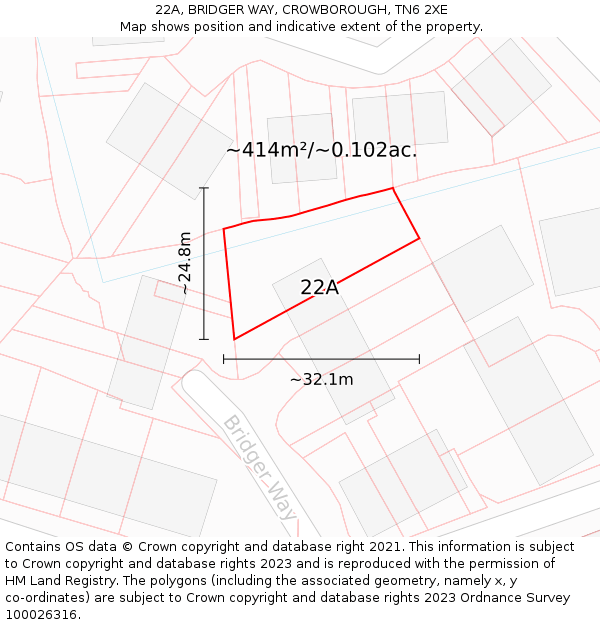 22A, BRIDGER WAY, CROWBOROUGH, TN6 2XE: Plot and title map