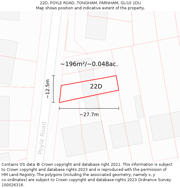 22D, POYLE ROAD, TONGHAM, FARNHAM, GU10 1DU: Plot and title map