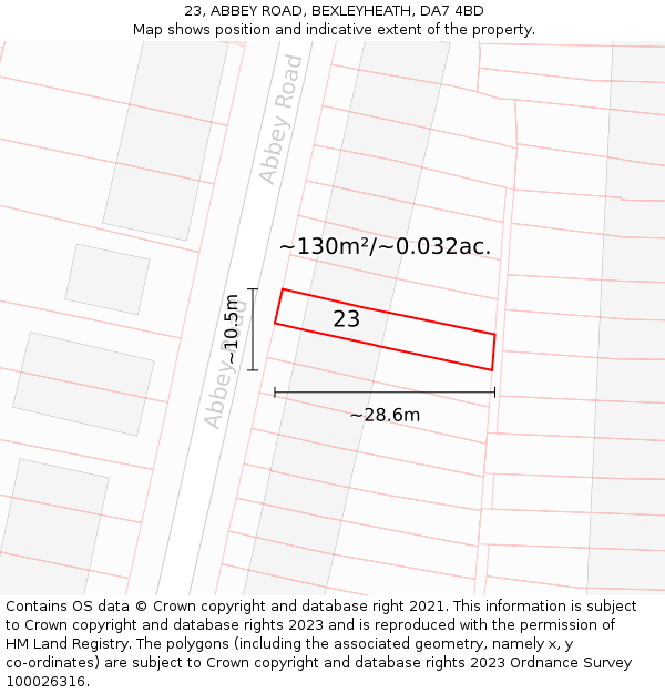 23, ABBEY ROAD, BEXLEYHEATH, DA7 4BD: Plot and title map