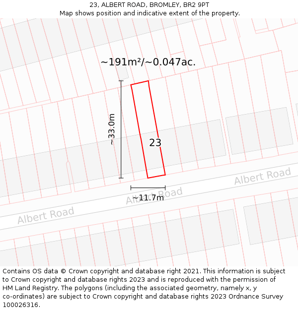 23, ALBERT ROAD, BROMLEY, BR2 9PT: Plot and title map