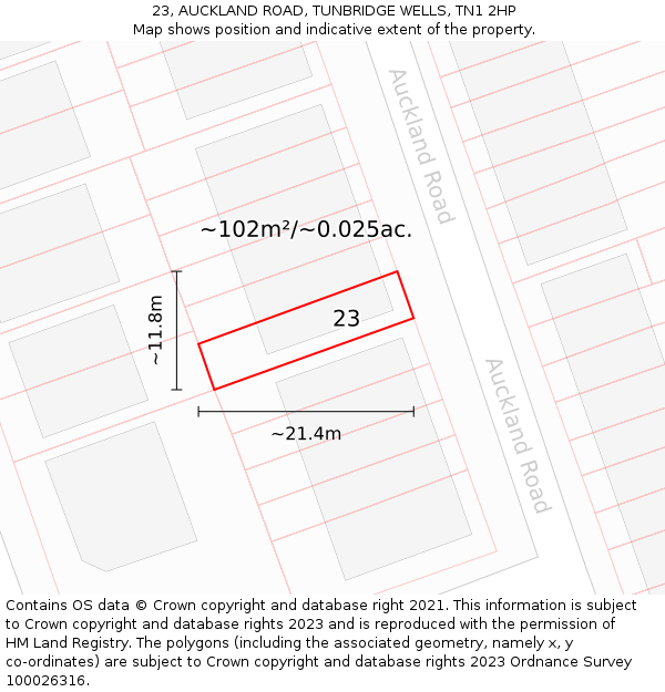 23, AUCKLAND ROAD, TUNBRIDGE WELLS, TN1 2HP: Plot and title map