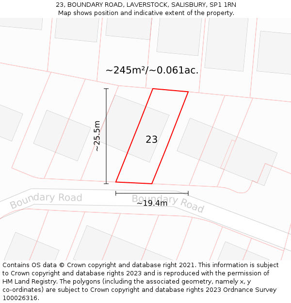 23, BOUNDARY ROAD, LAVERSTOCK, SALISBURY, SP1 1RN: Plot and title map