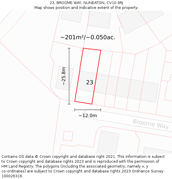 23, BROOME WAY, NUNEATON, CV10 9RJ: Plot and title map