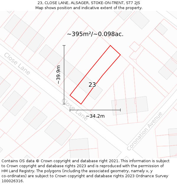 23, CLOSE LANE, ALSAGER, STOKE-ON-TRENT, ST7 2JS: Plot and title map