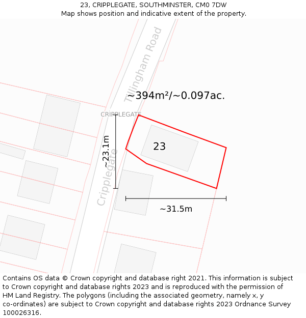 23, CRIPPLEGATE, SOUTHMINSTER, CM0 7DW: Plot and title map