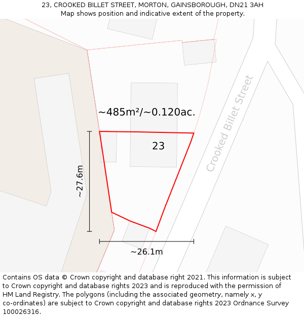 23, CROOKED BILLET STREET, MORTON, GAINSBOROUGH, DN21 3AH: Plot and title map