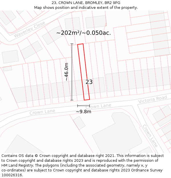 23, CROWN LANE, BROMLEY, BR2 9PG: Plot and title map