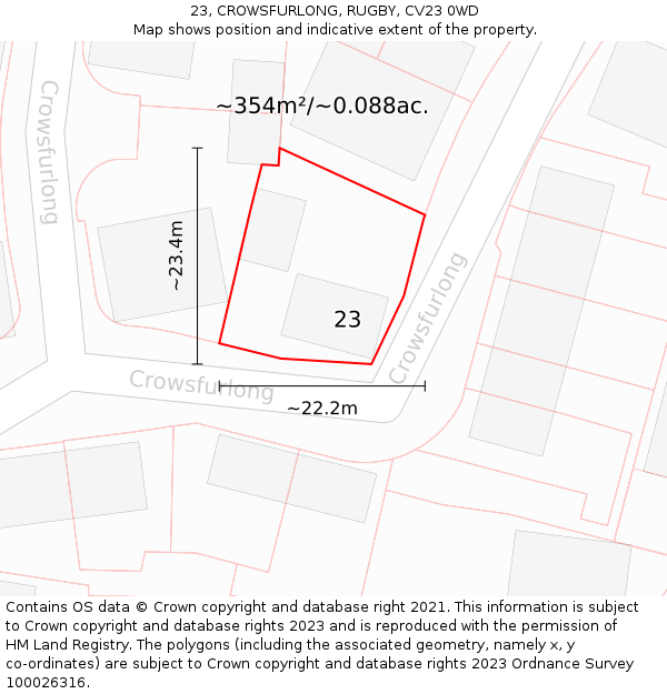 23, CROWSFURLONG, RUGBY, CV23 0WD: Plot and title map