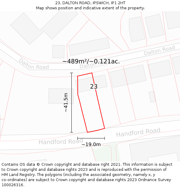 23, DALTON ROAD, IPSWICH, IP1 2HT: Plot and title map