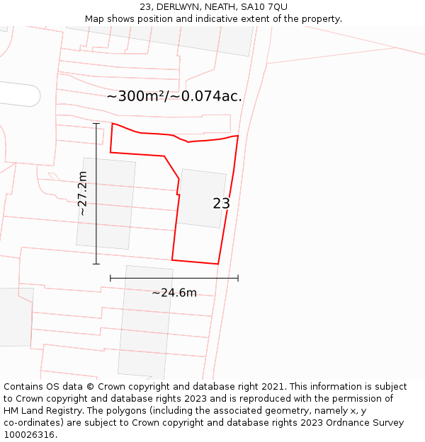 23, DERLWYN, NEATH, SA10 7QU: Plot and title map