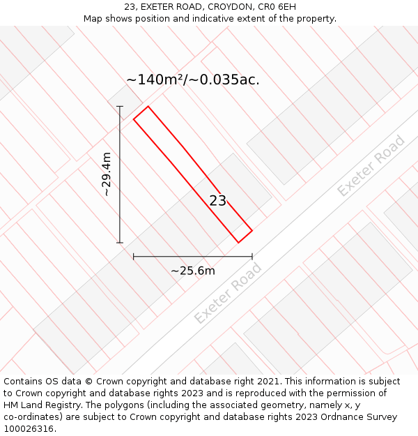 23, EXETER ROAD, CROYDON, CR0 6EH: Plot and title map