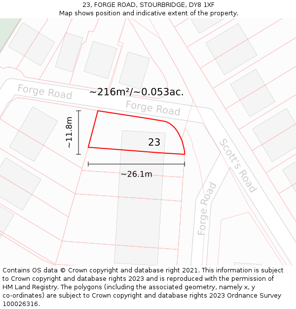 23, FORGE ROAD, STOURBRIDGE, DY8 1XF: Plot and title map
